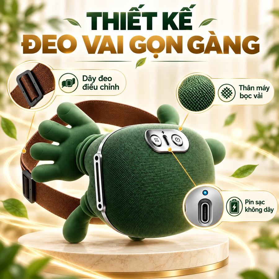Thân máy bọc vải, dây đeo điều chỉnh và thiết kế không dây